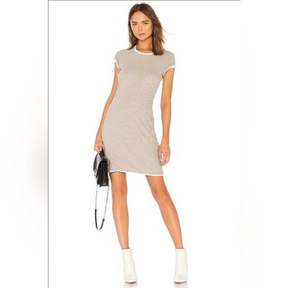 James Perse Reversible Tee Dress In White & Heather Grey James Perse